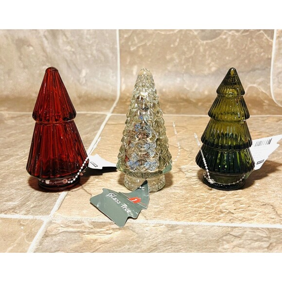 Target Bullseye 4.25" Glass Christmas Tree Set 2023 Clear Green Red - New - Picture 2 of 4